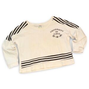 VINTAGE Cream and Black Striped University Sweatshirt XL